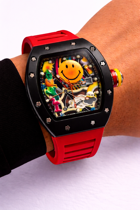 Smiley Face Barrel-Shaped Quartz Watch