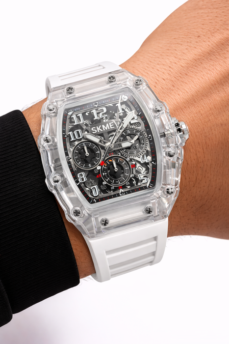 Men's Quartz Watch with Transparent Case, Waterproof Design, ChronoClear, Luminous Hands & Silicone Strap