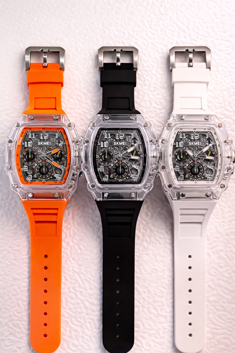 Men's Quartz Watch with Transparent Case, Waterproof Design, ChronoClear, Luminous Hands & Silicone Strap
