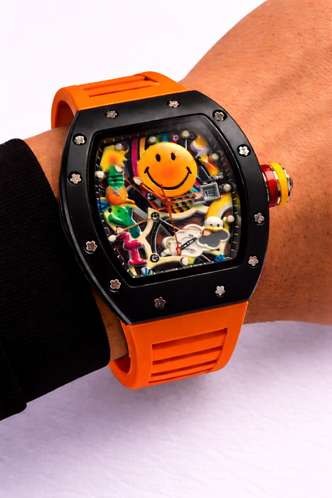 Smiley Face Barrel-Shaped Quartz Watch