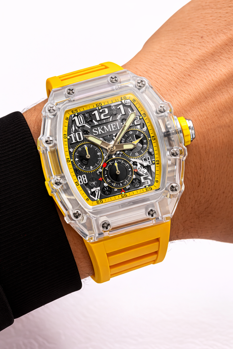 Men's Quartz Watch with Transparent Case, Waterproof Design, ChronoClear, Luminous Hands & Silicone Strap