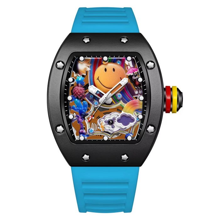 Smiley Face Barrel-Shaped Quartz Watch