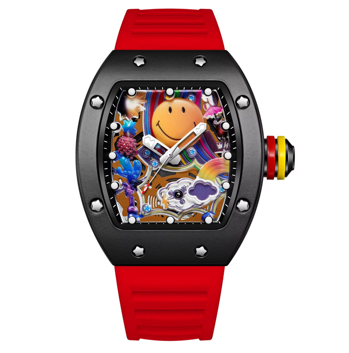 Smiley Face Barrel-Shaped Quartz Watch