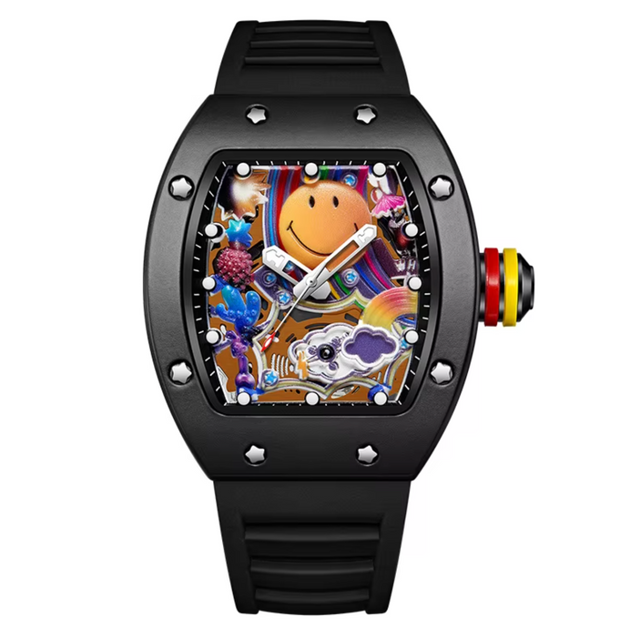 Smiley Face Barrel-Shaped Quartz Watch