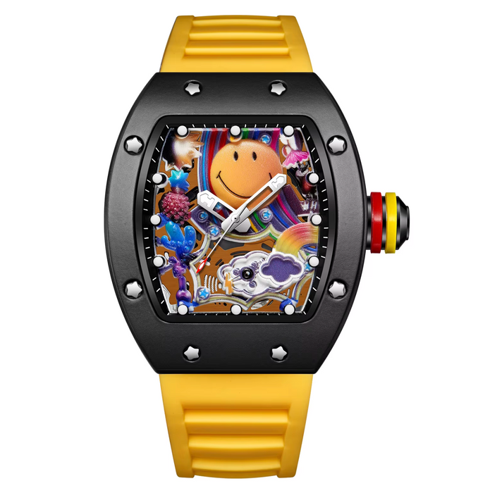 Smiley Face Barrel-Shaped Quartz Watch